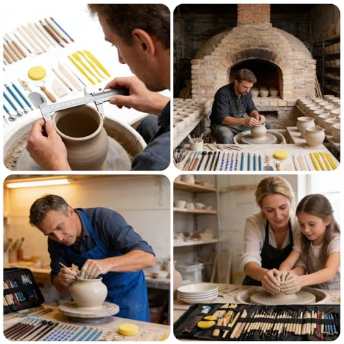 61 PCS Complete Clay Sculpting Tools Kit: All-in-One Pottery Tools with Stainless Steel & Wooden Handles for Modeling Polymer, Ceramic, Air Dry Clay - for Beginners & Artists