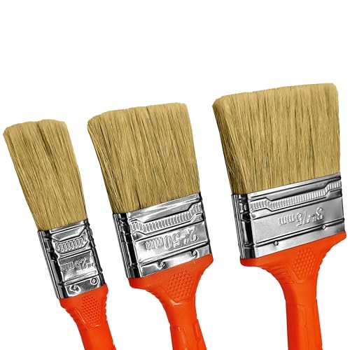 Premium Paint Brush Set – 3-Piece Boiled Bristle Brushes (1”, 2”, 3”) for Precision Painting | Professional & DIY Paint Brushes for Walls, Trim, Furniture & Crafts