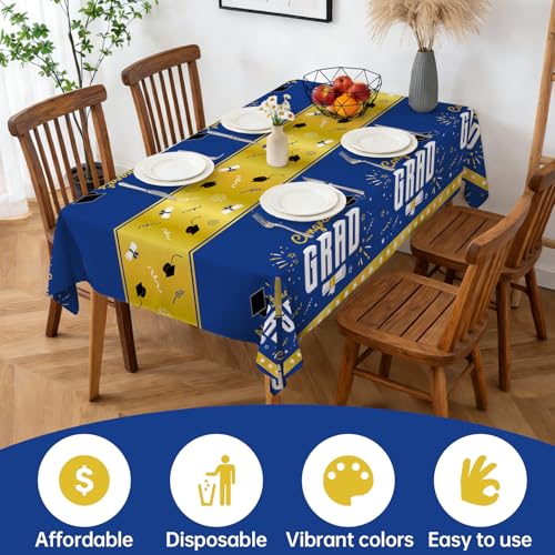 4 Pack Pack Graduation Tablecloth 54"x108" Disposable Plastic Tablecloths Gongrats Grad Tablecover for Graduation Party Supplies (Blue) - color: Graduation Blue
