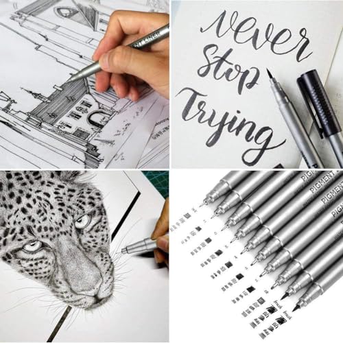 YUANCHENG Precision Micro-Line Pens, Set of 9 Black Micron Fineliner Ink Pens, Waterproof Archival Ink, Multiliner, Sketching, Anime, Artist Illustration, Technical Drawing,Art Watercolor