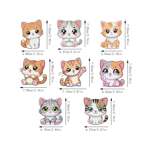 Masendp 8 Pieces Diamond Painting Keychain Animal Diamond Art Jewelry Double-Sided 5D Diamond Painting Kit for Beginners Adult DIY Art Craft Gift Home Decor (Cat) - color: Cute cat, size: Animals