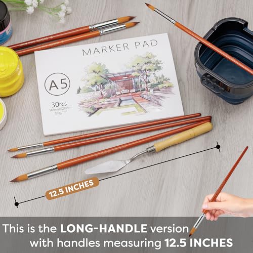 DUGATO Artist Round Paint Brush Set, 13-Piece Long Handle Round Pointed Tip