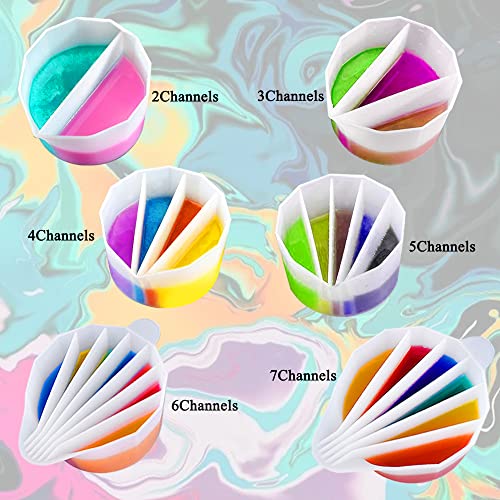 6 Pcs Silicone Split Cups, FineGood 2/7 Split Cups for Paint Pouring Reusable Resin Mixing Cups, Dividers Cup for DIY Paint Acrylic Resin Pouring