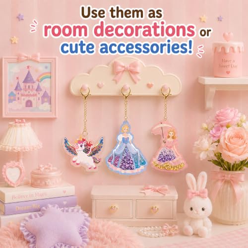 DIY Glitter Craft Kit with Keychains - Mess-Free Arts and Crafts for Kids Ages 4-8, Fun Shake-It Activity, Creative Travel Toys, Party Favors & Birthday Gifts for Girls 4-9 - color: pink