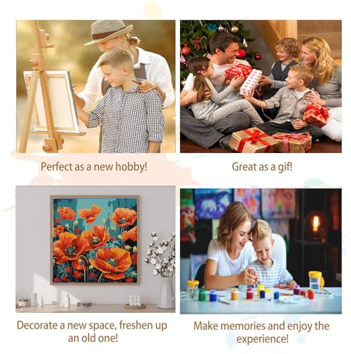 Artunion Framed Paint by Numbers Kit for Adults Beginners & Kids Ages 8-12,Red Poppy Paint by Number with Frame,Flower Adult Paint by Numbers Kit on Canvas 10 * 10 Inch Without Easel - color: ZXT-188-F