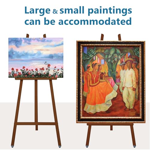 A-Frame Wooden Display Easel, Lyre Beechwood Studio Easel Stand, Brown | Adjustable Holding Canvas Up to 90", Inclinable Artist Floor Painting Easel for Artwork Painting - color: Brown