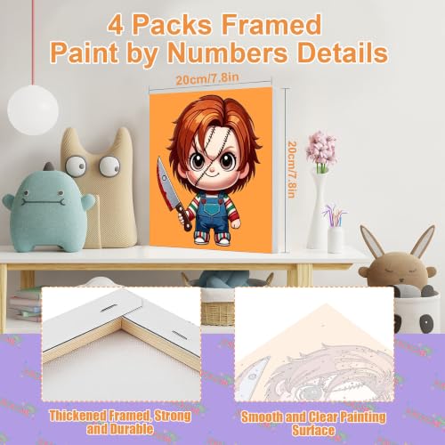 4 Pack Halloween Paint by Numbers for Kids with Frame Canvas - Wooden Easel - color: BKH2889+BKH2890+BKH2891+BKH2892