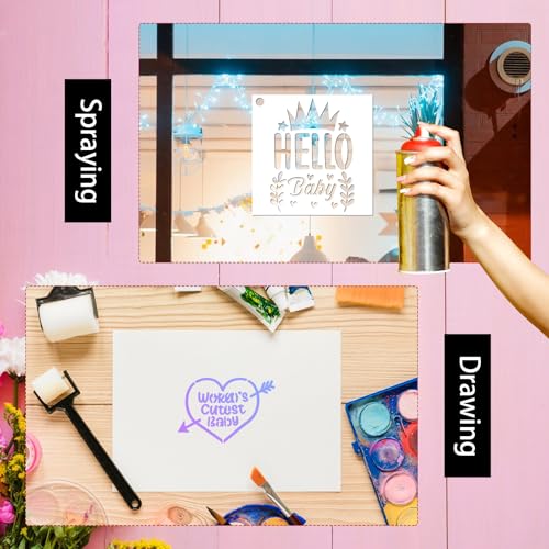 Baby Shower Onesie Stencils for Painting - 65 Pcs Small Baby Shower Reusable Stencils for Painting for Canvas Decoration, Cute Panda Cow Cat Painting Templates DIY Home Walls Fabric Decorations - style: Baby Shower