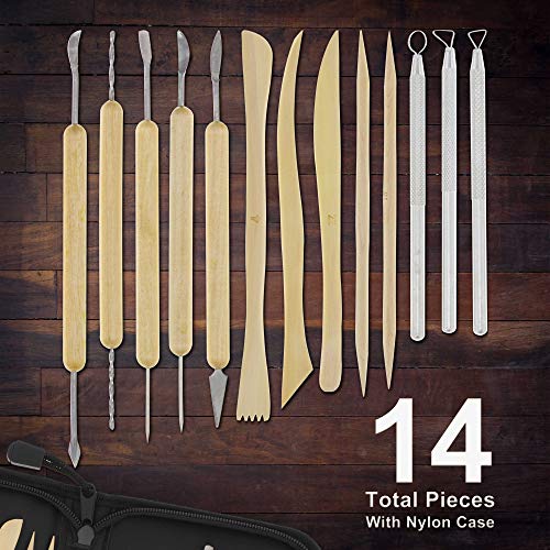 U.S. Art Supply Pottery & Clay Tools Set (14-Piece) - Includes Pottery Tools, Canvas Case for Sculpting, Ceramics, and Easy Storage & Transport - size: 14-Piece with Nylon Case