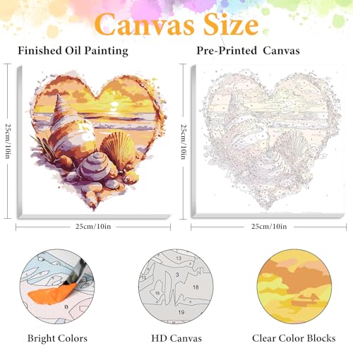 Framed Paint by Numbers Kit for Adults, Heart Seashell Beach Art 10x10 Inch | Paint by Number with Frame, DIY Acrylic Painting Kit for Relaxation, Easy for Beginners, Coastal Wall Decor Gift - color: OPFUS2512-12
