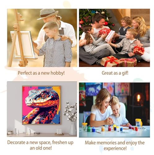 Artunion Framed Paint by Numbers Kit for Adults Beginners & Kids Ages 8-12,Colorful Snake Paint by Number with Frame,Animal Easy Paint by Numbers Kit on Canvas 10 * 10 Inch Without Easel - color: ZXT-386-F