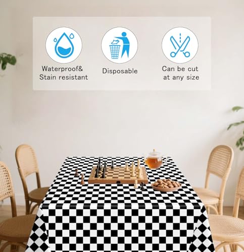 HEIPINIUYE 2 Pack Checkered Tablecloth Disposable 54 x 108 Inch Black and White Checkered Flag Plastic Table Cloth Disposable Rectangle Table Cover for Party Birthday Race Car Tablecloths - color: Checkered Tablecloth, size: 2 Pack