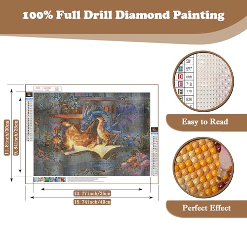Xoaoes Book Diamond Art Kits for Adults, Dragon 5D Diamond Painting Kits | DIY Gem Painting, Crafts for Adults, Dimond Art Paintings Kit, Full Drill Diamond Dot for Home Wall Decor 12 X 16 Inch - color: CM062