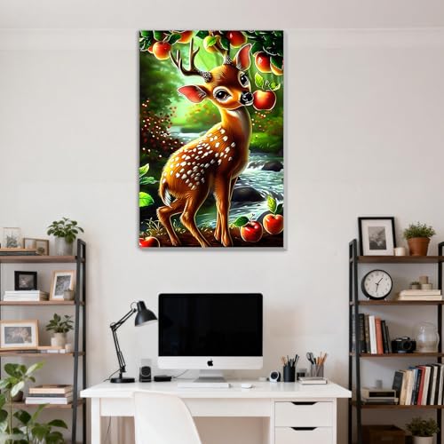 DOMROM Framed Paint by Numbers Kit for Adults, Cute Fawn DIY Paint by Number Kits on Canvas, Easy Animal Painting by Numbers for Home Wall Decor Gift 8x12 Inch - color: PK040
