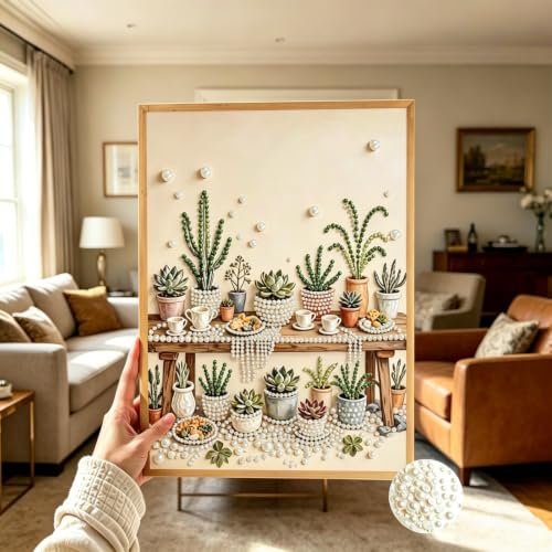 Succulent Pearl Diamond Painting Kits for Adults, Diamond Art for Plant - color: PL12-1