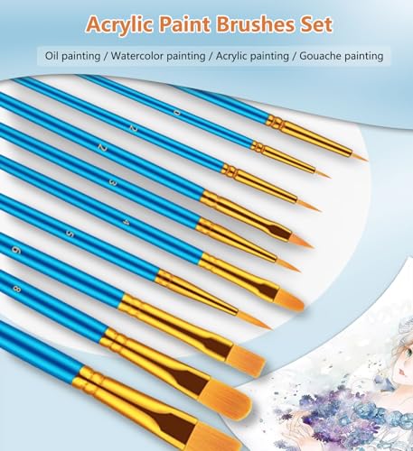 Paint Brushes, Paint Brush Set for Acrylic Painting, 20 Pcs Solid Wood Handel Oil Watercolor Paintbrushes with Nylon Hair Brushes for All Purpose Painting Artist Professional Kits, Blue