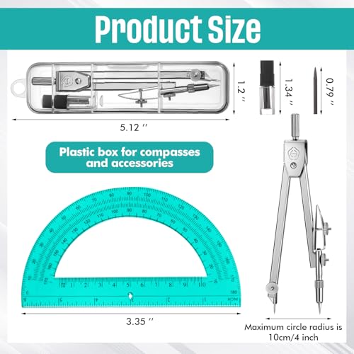 EBOOT Student Geometry Set, 180 Degree Protractor Compass 6",Turquoise | Swing Arm Protractor Ruler Compass, Geometry Drawing Tools for Measuring Angles, School Classroom Math Supplies - color: Turquoise