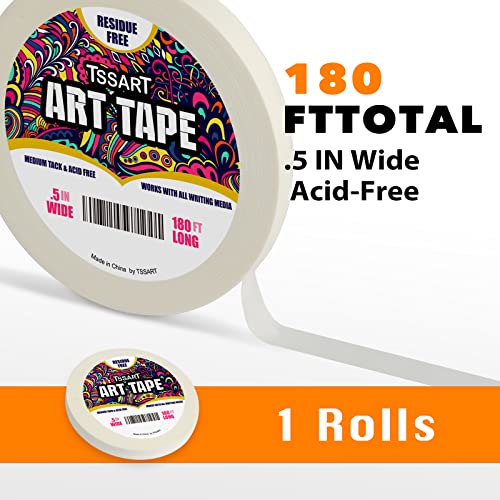 White Art Tape Medium Tack - Masking Artists Tape for Drafting Art Watercolor Painting Canvas Framing - Acid Free 1/2Inch/ 0.5inch Wide 180FT Long (Pack of 2) - size: 0.5inch (Pack of 2)