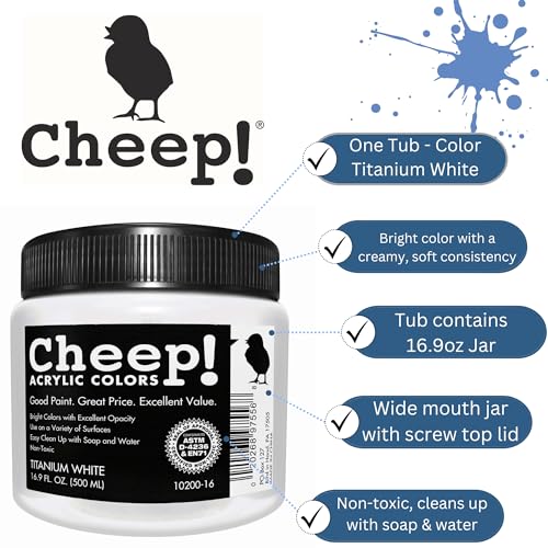 Cheep! Acrylic Paints, 16.9 oz. Jar - Titanium White, Perfect for Artists - Quality Acrylic Paint Heavy Body Paint Artist and Student - color: Titanium White, 16.9-ounce