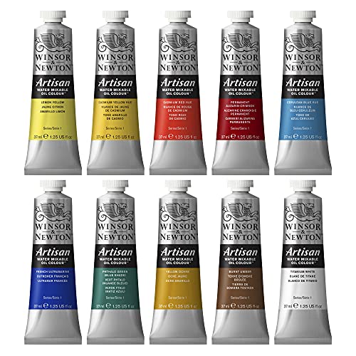 Winsor & Newton Artisan Water Mixable Oil Paint Set, 10 x 37ml Tubes | Clean with water; no solvents needed. Color depth, lightfastness, opacity/transparency are the same as traditional oils. - style: Tube Set 10 x 1.25-oz