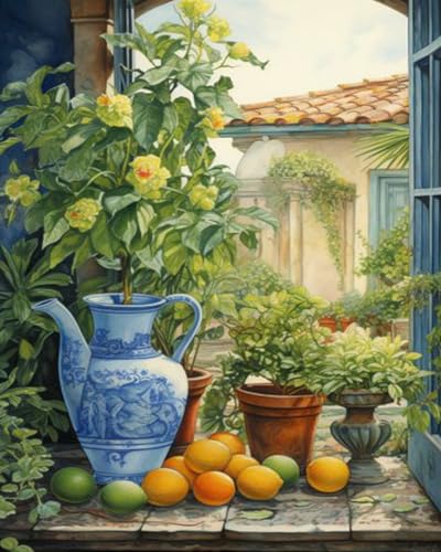 Tucocoo Green Garden Plants Naturecore Painting Paint by Numbers Kits 16x20 inch Canvas Rustic Charm DIY Oil Painting for Kids, Adults Beginner with Brushes Acrylic Pigment Drawings Gift(DIY Frame) - color: Garden 05, size: 16''x20''(DIY Frame)