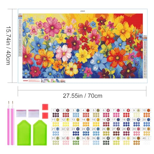JOOZ Large Diamond Art Kits for Adults - 5D Flowers Diamond Painting Kits, DIY Round Full Drill Floral Diamond Art Painting for Beginners, Gem Art Kits for Home Wall Decor 27.5x15.7 Inch - color: Flowers 271