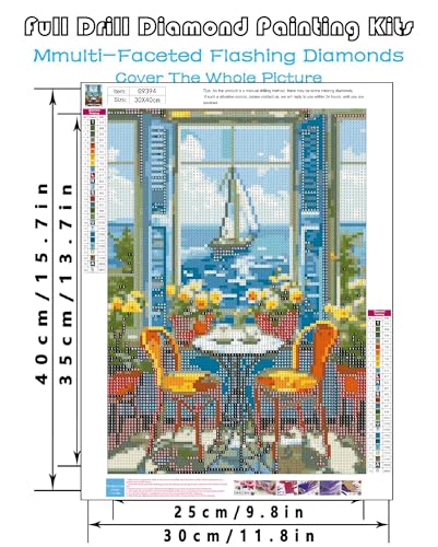 askkqtx Beach Diamond Art Kits for Adults 12x16 Inch | Sailboat Ocean Diamond Painting Kits for Beginners, DIY 5D Round Full Drill Crystal Rhinestone Dots Gem Art Craft Home Decor - color: Sea-G9394