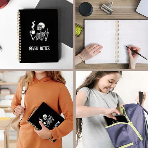 Cute Spiral Notebook journal A4 Aesthetic Pretty Design for Women Girls Kawaii with Pocket, 8.5 x 11 inch, Lined, Skeleton - color: Coffee Skeleton, style: Lined