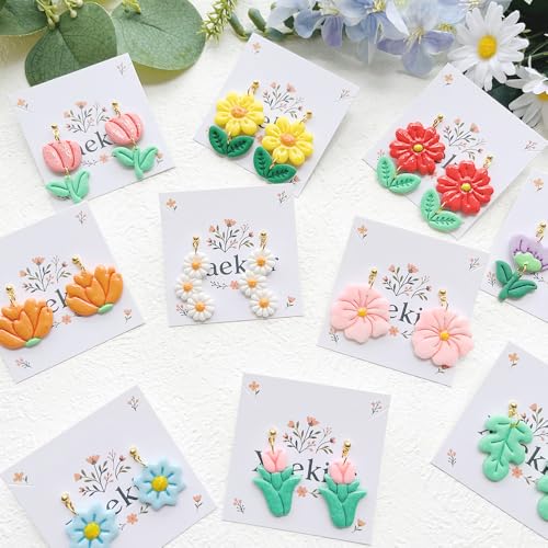 Spring Flower Polymer Clay Cutters Set - 12pcs Tulip, Daisy, Hibiscus, Cherry Blossom, Peony Shapes for DIY Earring Jewelry Making, Soft Clay Crafts, Scrapbooking & Gift Toppers - color: B color