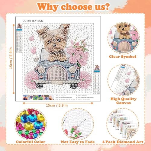 ajepon 6 Pack Animal Diamond Art Kits for Kids, Cute Animals Diamond Art for Kids Ages 8-12, Cat Dog Turtle Sloth Giraffe Owl Diamond Painting Kits for Kid for Gift Home Wall Decor (6x6inch) - color: 6DXZ106