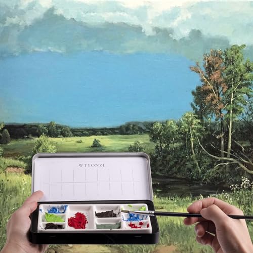 Travel Watercolor Palette,Portable Ceramic Palette 9 Well,Empty Wet Palette Metal Paint Box with Porcelain Palette(Black Box) - color: Black
