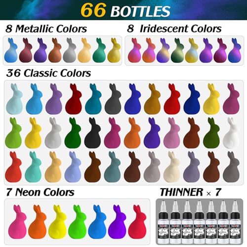FansArriche Airbrush Paint, 59 Colors with 7 Thinners, 20 ml/Bottle | Acrylic Air Brush Painting Set, Ready to Spray Water-Based Opaque & Neon & Iridescent Airbrush Kit for Artists - color: 59 Colors with 7 Thinnners