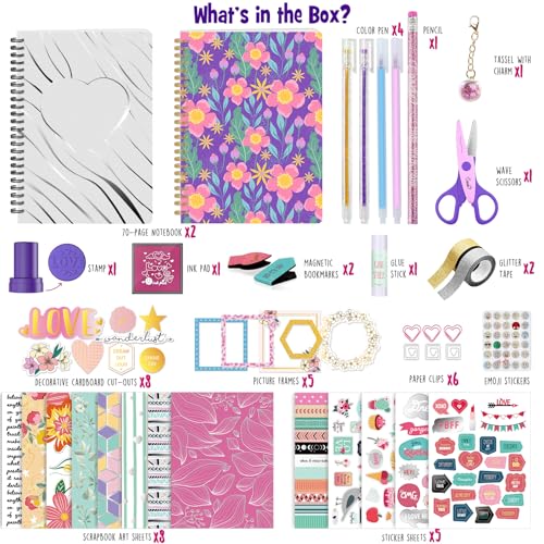DIY Journal Kit for Girls Ages 8+, Stationery Set for Teen Tween Girl Gift | 2 Notebooks & 150+PCS, Arts and Crafts Kit, Scrapbook & diary kit, Birthday gifts for girls ages 8-14, Teen girl trendy stuff