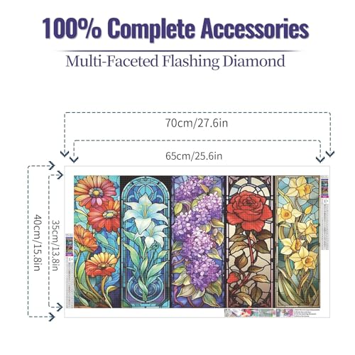 JATOK Large Diamond Art Kits for Adults, Full Round Drill Flowers 5D Diamond Painting Kits for Beginners, DIY Gem Art Crafts Picture for Gift Home Wall Decor, 40x70cm/15.7x27.5inch - color: Sapphire