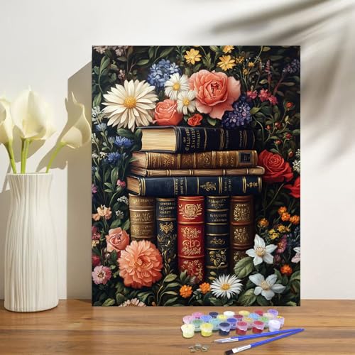 obterie Book Paint by Numbers Kit for Adults Beginner Flowers Oil Painting Kit Adult Paint by Number Kits on Canvas DIY Painting for Beginners Art by Numbers for Gifts Home Wall Decor 16x20 Inch - color: YF034