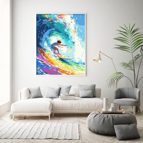 Possoco Paint by Numbers Kit for Adults Beginner & Kids Age 8-12, Colorful Easy Adult Paint by Number Kits on Canvas, DIY Acrylic Watercolor Oil Painting by Number for Teens for Home Decor 16x20 Inch - color: DG-OP-ColorSurf-4050