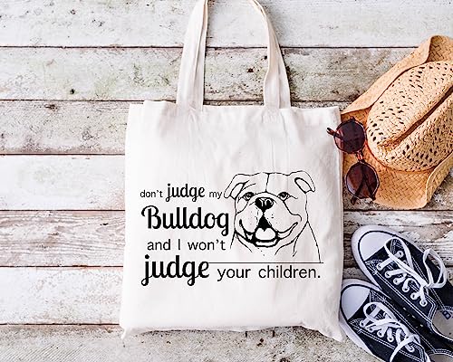 Pet Studio Art Don't Judge My Dog Tote Bag - color: English Bulldog