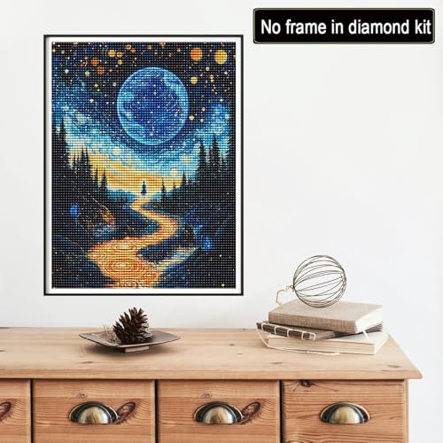 Reofrey DIY Diamond Art Kits for Adults, Starry Sky Full Drill Round Rhinestone Diamond Painting Kits for Adults, Cross Stitch Embroidery Canvas for Crafts Home Wall Decor 12x16 inch/ 30x40cm - color: Blue Planet