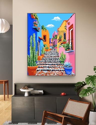 ZRIZQ Paint by Numbers Kit for Adults Beginner,Cityscape Cactus,16x20 | Full set with wooden brushes,rolled canvas,rich paints.Calming activity.Beginner friendly.Just open and paint. - color: 16"X20"Rolled Canvas(Frameless)-Landscape 4