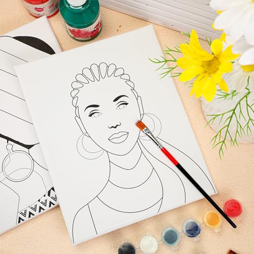 Harloon 36 Pcs 8 x 10 Inch Pre Drawn Canvas for Painting Afro Queen Pre Stretched Canvas Painting for Adults Outline for Sip and Paint Party Supplies Favor - style: Afro Queen