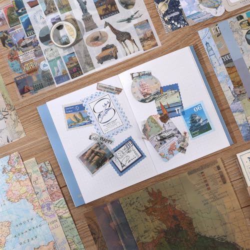 Auguro World Travel Scrapbook Kit A6 Grid Notebook Stationery Junk Journal Kit Scrapbooking Supplies Kit Craft DIY Gift for Adult Teen Girl - color: black