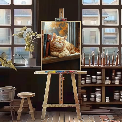 Natuyalo Cat and Book Paint by Numbers Kit for Adults Beginner Cat Sleeping Acrylic Painting Kit Adult Paint by Number Kits on Canvas Animals DIY Painting for Beginners Gift Home Wall Decor 16x20 inch - color: Color-06