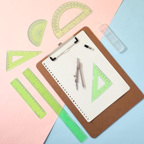Zonon 7‑Piece Geometry Set with Drawing Compass, 6 & 4 Inch Protractors, Triangle Rulers and Straight Rulers, Transparent Math Drafting Supplies for Back to School, Students and Office Use(Green) - color: Green