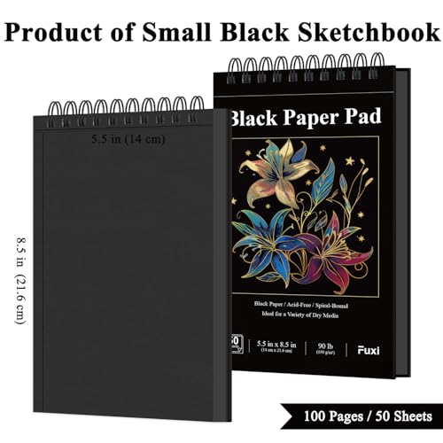 Fuxi Black Paper Sketchbook, 2-Pack - 5.5" x 8.5" | 90lb/150gsm Black Sketch Paper, 50 Sheets Per Pad - color: Black