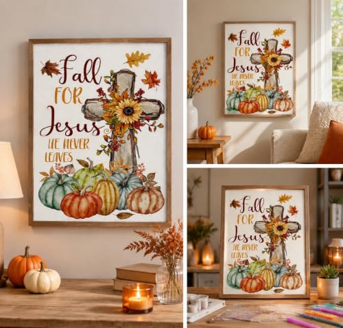 Semneroy Religious Cross 5D Diamond Painting Kits for Adults, Christian Jesus Fall Pumpkin Diamond Art for Beginners,DIY Full Drill Diamond Dots Gem Painting Art Craft Home Decor 12 x16 Inch - color: DPS091