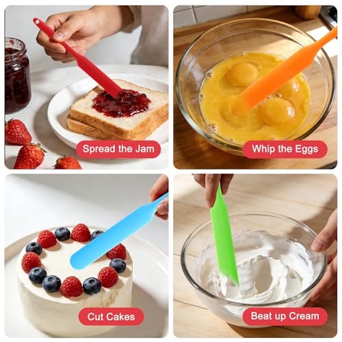 Silicone Jar Spatula Heat Resistant Jar Scraper 4 pcs Long Handle Thin Spatula Cake Cream Spatulas Set Sourdough Stirring Stick Non-Stick Jam Spreader for Kitchen Cake Cream Butter Jam Baking Mixing - color: Style5: 4 PCS