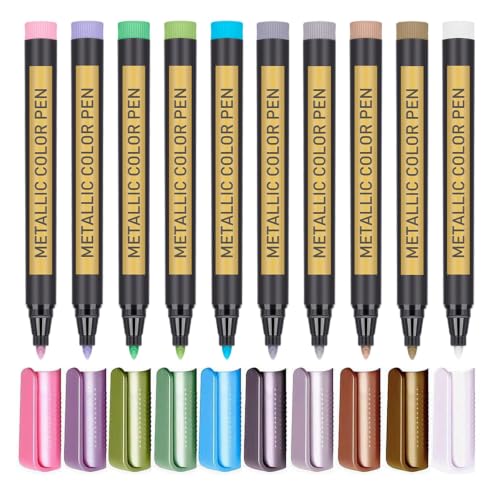 JR.WHITE Metallic Paint Markers, 10 Colors for Scrapbook, Black Paper, Photo Album, Rock Painting, Glass, Wood, Scrapbook Supplies, Card Making Kit, DIY Arts & Crafts