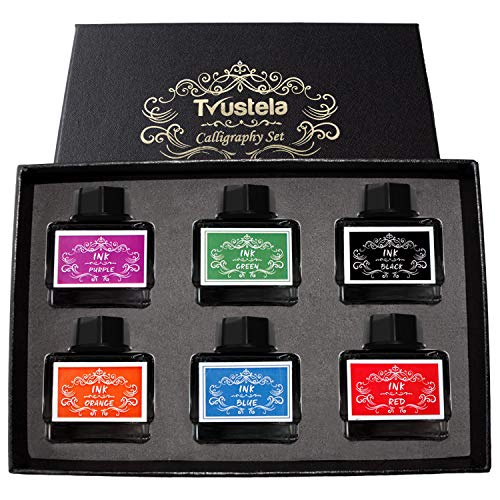 Calligraphy Ink Set | 6 Colors (Black, Blue, Red, Green, Purple, Orange) | 15 ml Bottles | Fountain Pen & Dip Pen Ink