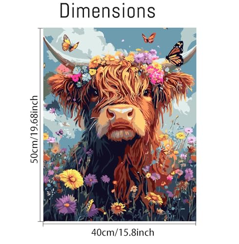 Canrichshop Highland Cow Paint by Numbers Kit for Adults,Cow Painting by Numbers,DIY Acrylic Paint Kit for Adults Without Frame,Easy Adult Paint by Number Kits on Canvas for Decor 16x20inch - color: MT20795