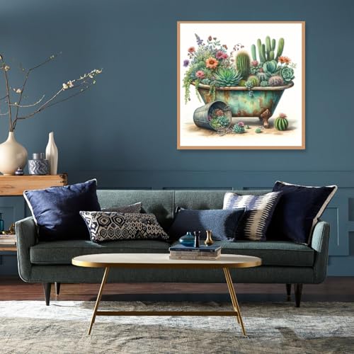 KTHOFCY 5D DIY Diamond Painting Kits for Adults, Flowers and Cacti Full Drill Embroidery Cross Stitch Crystal Rhinestone Paintings Pictures Arts Wall Decor Painting Dots Kits 11.8X11.8 inch